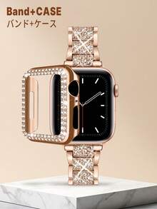 Compatible With Apple Watch Bands And Watch Protective Case Set, Includes Rhinestone Embedded Shiny Silver Metal Watch Band And Multi-Layer Diamond Protective Case To Protect From Scratches And Collisions - Rose Gold - View 3