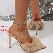 Women's Fuzzy Open Toe High Heels – Elegant Pointed Toe Slingback Pumps With Plush Fur Trim, Perfect For Weddings & Parties - 黑色 - 查看 7