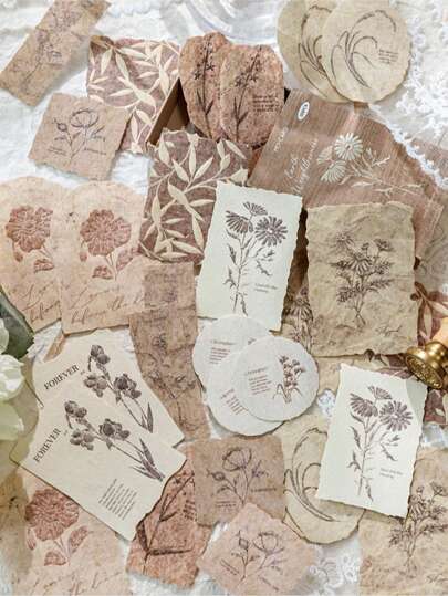 Irregular Vintage Frame Plant Floral Stickers, English Label DIY Decor For Scrapbooking, Diary, Planner, Stationery, Cartoon Cute Creative Interesting Waterproof Candy Stickers For Phone, Laptop, Water Bottle, Guitar, Skateboard, Motorcycle Helmet, Luggage, Back To School Supplies, Winter, Thanksgiving, Christmas, Saudi National Day, Birthday, Holiday, New Year, Valentine's Day, Gifts For Boyfriend/Girlfriend, Adults