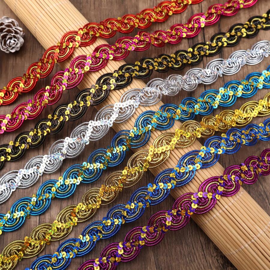 2/5 Inch Sequin Woven Trim Ribbon, Multi-Color Options, Suitable For Sewing, Clothing Edging Decor, Hat Embellishment, Dance Costume Decoration, Applicable For DIY Clothing, Home Decor, Garment Making, Gift Packaging And Beginner Sewing - Multicolor - View 1
