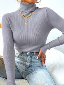 Women's Knitted Turtleneck Sweater, Basic Wool, Fashion, Super Eenvio!!! - Light Gray - View 1