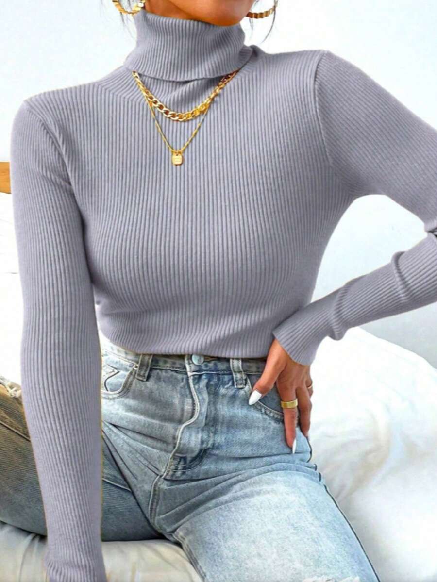 Women's Knitted Turtleneck Sweater, Basic Wool, Fashion, Super Eenvio!!! - Xám nhạt - Xem 1
