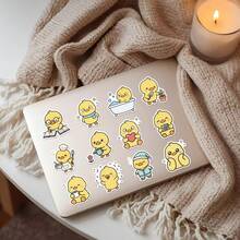 50/100/150 قطعة ملصقات بطة صفراء لطيفة، ملصقات بطة كرتونية مع تصاميم القهوة والنوم والكاميرا واللعب، ملصقات فينيل مقاومة للماء، اليوم الأول من المدرسة - A - مشاهدة 7