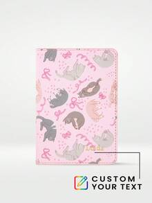 1个定制名字可爱猫咪卡通护照夹，个性化金/银单字母护照套，猫咪图案，手工精致旅行配件，独特的圣诞节假日伴娘生日礼物 - 彩色 - 查看 12
