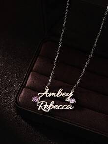 1 PC Custom Double Name Necklaces For Women Personalized Heart Birthstone Couple Stainless Steel Pendant Necklace Dainty Birthday Jewelry Gift - Multicolor - View 7