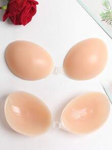 1 Pair Of Silicone Bras, Bra, Strapless Silicone Bra, Women's Silicone Gathered Chest Patch, Popular Style,Wedding Bra, Nipple Patch, Breathable Waterproof Bra - 杏色 - 查看 3