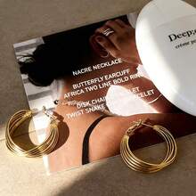 1 Pair Retro Hong Kong Style Big Hoop Earrings, Suitable For Valentine's Day Gift, Dating, Banquet, Party, Wedding And Other Occasions - Yellow Gold - View 5