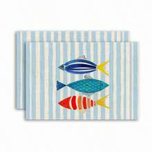 2/4/6pcs Blue & White Striped Fish Pattern Placemats, Size 12.5*16.5 Inches, Machine Washable Rectangular Tablemats, Suitable For Kitchen, Dining Room Decor, Holiday Celebration And Tabletop Decoration - Blue - View 8