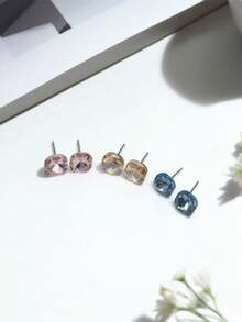 6pcs Multi-Color Faux Crystal Stud Earrings, Y2K Shiny Minimalist Elegant Personalized Sweet Fashion Versatile Earrings For Daily, Casual, Party, Vacation, Nightclub Wear - Multicolor - View 10