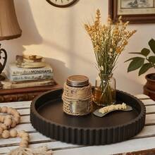 Bohemian Wood Decorative Tray - Round Solid Color Pattern Centerpiece For Coffee Table, Multipurpose Desktop Jewelry Organizer, Home Decor, Powder Coated Finish, Jewelry Tray, Diamond Painting Storage - 黑色 - 查看 7