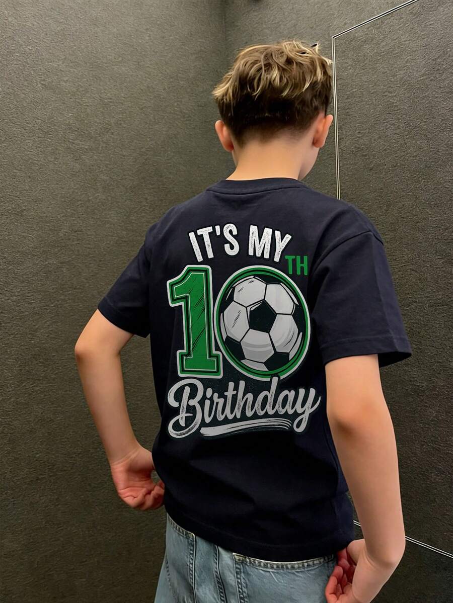 Tween Boys Casual Printed Crew Neck Short Sleeve T-Shirt, Summer Top - Navy Blue - View 1