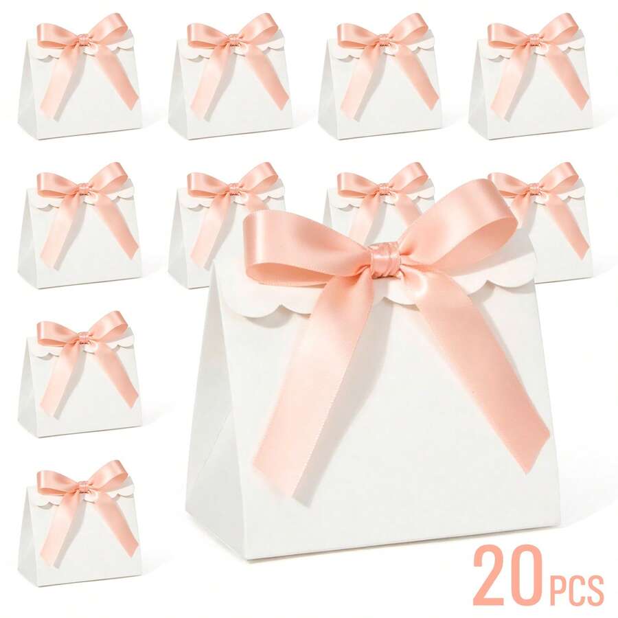 20pcs Mini Packaging Bags, Lace Small Paper Bags, Ribbon Bow Delicate Packaging Bags, Gift Boxes, Small Gift Bags, Suitable For Wedding Party, Candy Packaging - Lace-trimmed Paper Bag - View 1