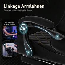 HLONONE Gaming Chair With Massage Lumbar Cushion, Breathable Felt Fabric, 90-135° Adjustable Backrest, Connected Armrests, Footrest, Ergonomic Office Chair For Adults - 黑色 - 查看 6