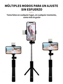 6 piezas Palo de selfie Bluetooth multifuncional con trípode,Palo de selfie extensible de 100CM,mando a distancia Bluetooth desmontable, luz de relleno, soporte ajustable, giratorio, trípode telescópico, trípode de piso profesional diseñado para transmisión en vivo con control remoto inalámbrico, soporte para teléfono inteligente giratorio 360°, estable y antivibración, monopie ideal para viajes y vlogging al aire transmisiones para vacaciones de verano, viajes y actividades al aire libre. - 6 piezas - Ver 3