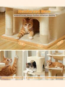 PAWZ Road 64" Cat Tree Sisal Scratching Posts Tower With Large Perch Hammock For All Indoor Cats, Beige - 米色 - 查看 8
