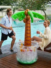 Inflatable Palm Tree Shaped Cooler Box, Beach Theme Decor, Pool Party Decoration, Hawaiian Birthday Party Supplies, Tropical Ocean Jungle Theme Summer Outdoor Beverage Cooler, Pool Inflatable, Beach Essentials, Pool Float - 彩色 - 查看 10