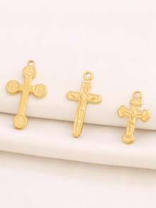 3件套不锈钢十字架吊坠配件，18K镀金，适用于DIY珠宝制作材料和配件 - 吊墜 - 查看 3