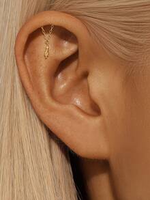 EleRunis 1件925纯银流苏星形不对称月亮耳钉，平底耳骨耳廓穿孔饰品，适合女性日常佩戴，也适合婚礼、派对、订婚、周年纪念、情人节等场合。 - 金色 - 查看 7