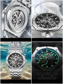 1 chiếc đồng hồ đeo tay cơ tự động dành cho nam, dây đeo kim loại, mặt số rỗng, kiểu dáng cổ điển và thời trang, quà tặng FW-6840 - Một cỡ - Xem 8