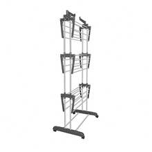 LIVINGANDHOME Grey 3-Tier Foldable Rolling Clothes Drying Rack With Shoe Storage, Metal And PP Material, Space Saving Laundry Organiser - Gray 76cm W X 50cm D X 170cm H - View 7