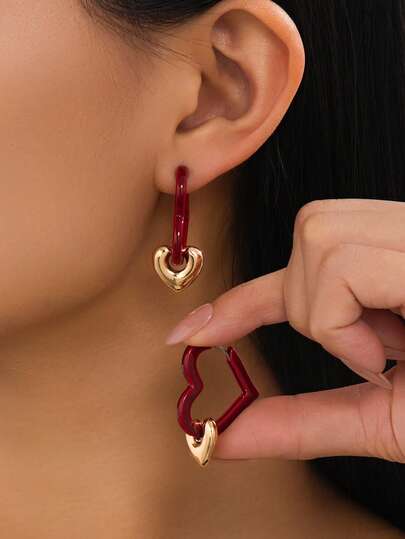 زوج من أقراط متدلية بشكل قلب أحمر عصري بسيط، مناسب للمناسبات والحفلات والمواعيد، هدية أنيقة للصديقة