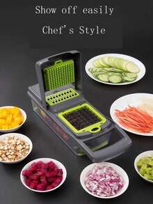 1件装多功能厨房蔬菜切割器，便携式易清洗切片器、切丝器、切丁器、刨丝器 - 灰色 - 查看 3