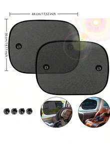 2pcs Car Sun Visor, Car Side Window Sunshade Curtain, Heat Insulation Shade, Summer Small Car Window Curtain Side Sunshield - Black - View 8