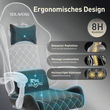 HLONONE Gaming Chair With Massage Lumbar Cushion, Breathable Felt Fabric, 90-135° Adjustable Backrest, Connected Armrests, Footrest, Ergonomic Office Chair For Adults - 黑色 - 查看 5