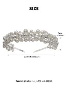 1PC French Style Faux Pearl Beaded Headband For Women, Elegant Oversized Cluster Pearl Hair Hoop, Bridal Wedding Party Hair Accessories, Chic Glossy Headpiece - 銀色 - 查看 8