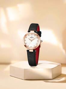 Women's Watch Classic Swiss Quartz Stainless Steel Watch Fashion Ladies Watch, 12 Diamonds, Mother-of-Pearl Dial,Sapphire Crystal Mirror - 黑色 - 查看 7