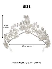 1PC Handmade Royal Style Cluster Faux Pearl Tiara, Elegant Silver Leaf & Rhinestone Wedding Crown, 3.54 Inch High Puffy Headband With Hair Combs For Brides & Prom - Silver - View 13