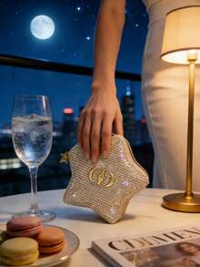 Dior A Christmas Star Shaped Makeup Bag With Shimmering Gold Woven Texture, Creating A Dazzling And Eye-Catching Effect. - Apricot - View 4