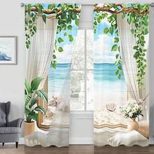 2 piezas/Set Cortinas decorativas modernas y semitransparentes, cortinas semiopacos para sala de estar, dormitorio, refrescante para el verano - Multicolor - Ver 7