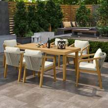 FansaFurn 2-Piece Patio Dinnig Chairs, Outdoor Acacia Wood Chairs For Porch, Backyard, Garden, Lawn, Beige - ColorA - 查看 2