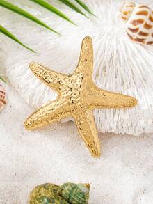 1pc Fashionable Exquisite Gold Hammered Starfish Brooch, Suitable For Women In Summer, Vacation, Party, Attractive High-End New Gift Jewelry - Yellow Gold - View 6