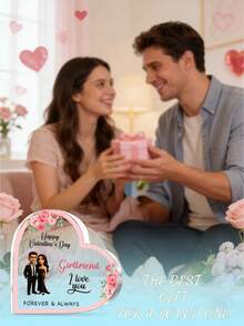 1pc Custom Gift For Valentine's Day Couple Black Hair Girl Keepsake Side Heart Ornament Plaque, Trinket Gift, Acrylic Plaque Ornament Keepsake Gift - Multicolor - View 6