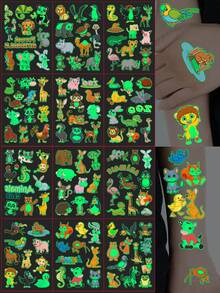 12 Sheets With 130 Animal-Themed Glow-In-The-Dark Tattoo Stickers, Featuring Luminous Temporary Tattoos With Cute And Fun Cartoon Designs Of Pandas, Penguins, Kangaroos, Rabbits, Tigers, Lions, And Giraffes. They Are Waterproof, Realistic - Multicolor - View 4