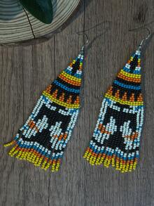 AHAYA Bông tai dáng dài hình chim đại bàng cá nhân hóa, bông tai đính cườm tua rua thủ công phong cách Bohemian, trang sức tai hình động vật với hạt thủy tinh, thích hợp để đeo hàng ngày. - Nhiều màu - Xem 5