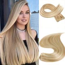 6片装24英寸渐变蜂蜜金夹式接发片 - 浓密自然柔软合成纤维双层缝制发片，女士适用 - S1/22 - 查看 2