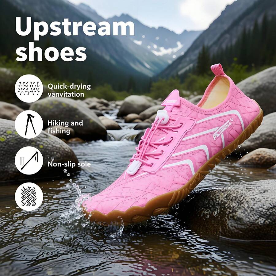 逆流鞋、沙滩鞋、男士游泳鞋，鞋面采用透气速干材料制成，避免潮湿寒冷，橡胶鞋底抓地力强，可防止刺伤；主要用于海边沙滩、潜水、游泳、河流逆流、漂流等活动。 - 粉色 - 查看 1