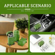 1 Set Stainless Steel Manicure Kit, Nail Clippers & Pedicure Tools - Portable Travel Grooming Set, Unisex, With Mini Travel Case & Rollers - Multicolor - View 1