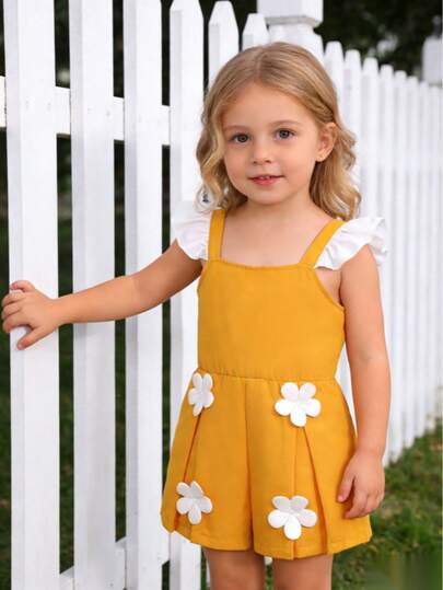 女童白色碎花无袖连体裤，春夏款