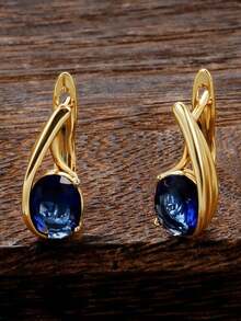 1 Đôi bông tai mặt dây chuyền đá Cubic Zirconia, món quà thời trang dành cho các cô gái tuổi teen, thích hợp đeo hàng ngày. - Vàng - Xem 7