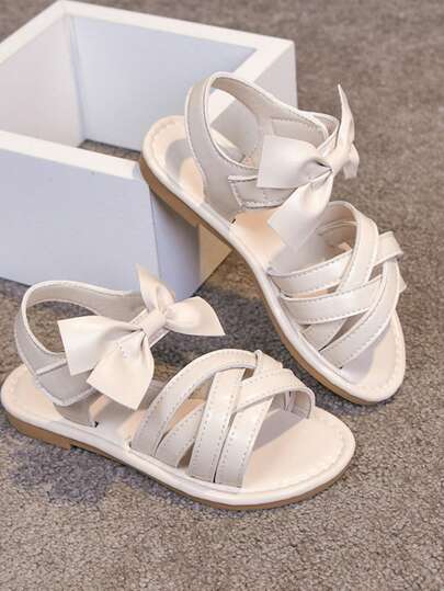 1 Pair Girls' Sandals With Bow Decor, Fashion Princess Shoes, Summer Children Open Toe Non-Slip Soft Bottom Sandals