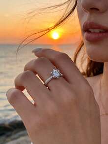 1枚精美1.0克拉莫桑石花朵六爪戒指，925纯银，适合作为订婚礼物、送给妻子的礼物或新娘首饰。 - 銀色 - 查看 4