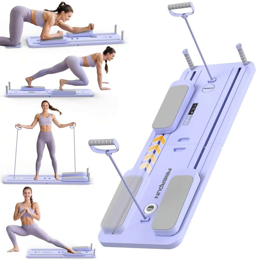 FEIERDUN 300 LBS Weight Capacity Multifunctional Fitness Board With Automatic Rebound, Core Training Ab Roller, Foldable Workout Machines - Full Body Workout Equipment, Home Pilates - 紫色 - 查看 1