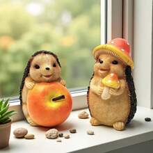 Meet Your Garden's Whimsical Guardian! This Charming Hedgehog Statue, Carefully Clutching A Tiny Mushroom And A Big Apple, Brings A Smile To Any Space. Perfect For Your Desk, Windowsill, Or Garden Patio To Add A Touch Of Heartwarming Joy. - Brown - View 6