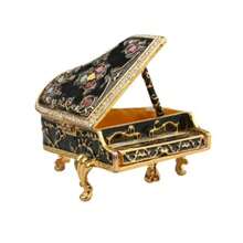 Piano Hinged Trinket Box Enamel Painted Mini Jewelry Box Decorative Ring Earring Holder Creative Home Decor, Perfect Gift For Thanksgiving Day, New Year, Christmas Collectible (Black) - 黑色 - 查看 11