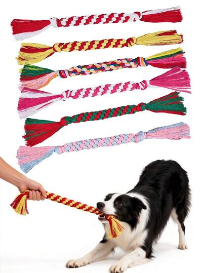 1pc Handmade Colorful Braided Rope Dog Toy, Large Breed Chew Toy, Dental Care, Suitable For Medium And Large Dogs - Great For Tug Of War, Fetch Games, Ideal For Chewing Dogs, Fun Pet Toy, Easy To Clean, Durable Structure, Suitable For Active Pets
