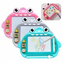 1pc Magnetic Drawing Board - Shark Themed, Colorful Erasable Magnetic Sketching Pad Toy, Learning Sketch Board, Doodle Writing Board With 3 Geometric Stamps & 1 Pen, Birthday Party/Student Gift, Back To School - Multicolor - View 2